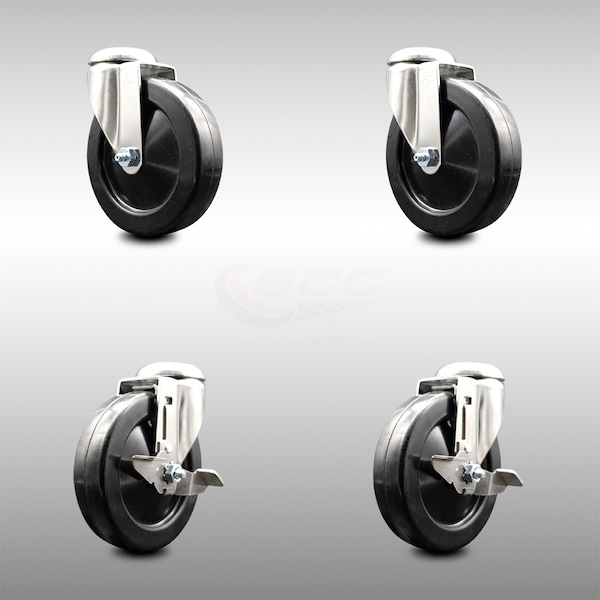 Service Caster 5 Inch 316SS Hard Rubber Wheel Swivel Bolt Hole Caster Brakes SCC, 2PK SCC-SS316BH20S514-HRS-2-TLB-2 - main